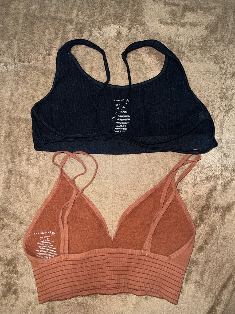 Intimately b Free People Double Pack Ribbed Bralettes - Black & Rust XS
